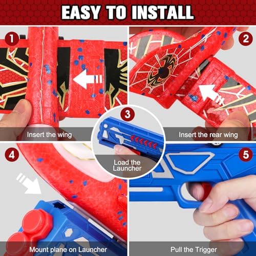 Fuwidvia 3 Pack Airplane Launcher Toys, 13.2'' Spider LED Foam Glider - Image 6