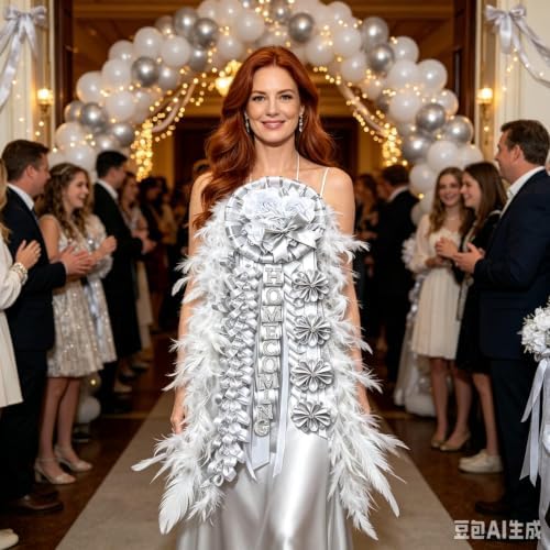 31'' Advanced Large Homecoming Mum Supplies Luxury Silk Homecoming Mum Flower with White Feather Silver Glitter Satin Ribbon Senior Night Back to School Week Party Decor - Image 3