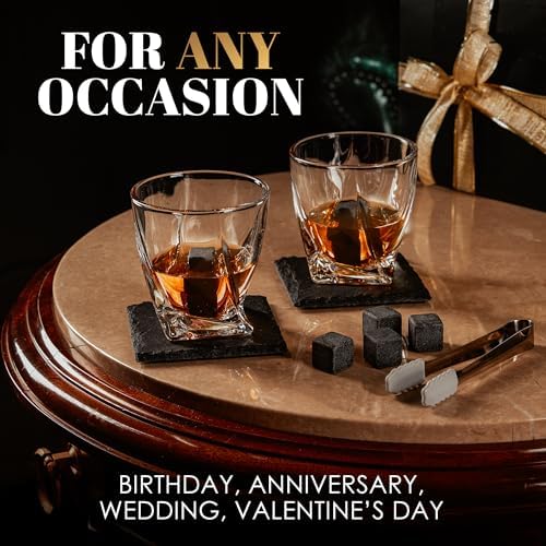 Whiskey Glasses Gift Set for Men, 2 Crystal Bourbon Glasses & Stones - Image 5