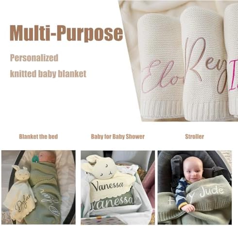 Personalized Baby Blanket for boy and Girls 40 x 30 in, Custom Hand Knit Baby Blanket Items, Soft Breathable Muslin Baby swaddles with Name, Newborn Baby Gifts and Birthday, Festival Gifts, Blue - Image 5