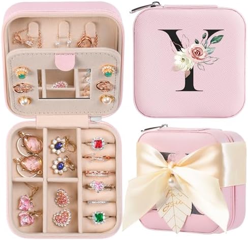 AYGXU Travel Jewelry Box for Women and Girls - Small Case With Initial A-Z - Teacher Gifts by AYGXU
