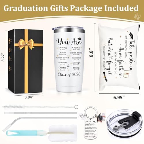 Lifecapido Graduation Gifts, Religious Christian Graduation 20oz Insulated Tumbler with Keychain and Makeup Bag, High School College Masters Degree PhD Graduation Gifts for Graduates, White - Image 5