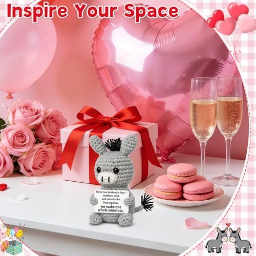 Funny Valentines Love Gift for Her Him Wife Husband Girlfriend Boyfriend - Anniversary Wedding Decoration - Small Crochet Donkey, Easter Basket Stuffer for Couples - Image 5