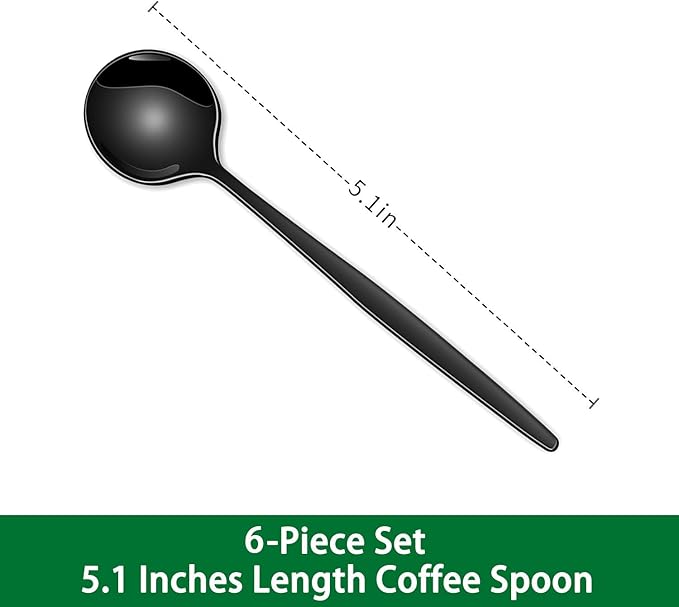 5.1 Inch Coffee & Tea Spoons,6-Piece Black Stainless Steel Dessert Spoons For Cafe,Black Espresso Spoon,Cute Small Demitasse Spoon