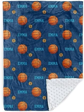 Custom Basketball Blanket - Personalized Name with Basketball Patterns - Soft Plush Flannel Blanket with Double Layer Dotted Backing for Baby Toddler Kids Teen Boys Girls Gifts Blue by Duckbe