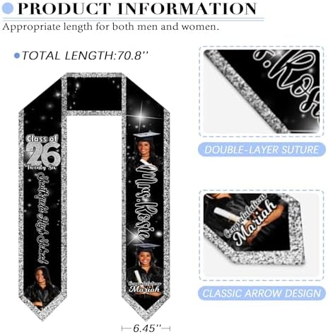 Custom Graduation Stole for Class of 2026 Personalized Unisex Graduation Sash Unique Gifts for Him Her - Image 2