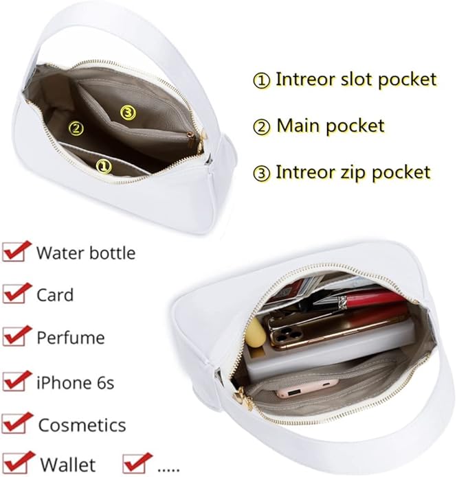 Shoulder Bags for Women, Cute Hobo Tote Handbag Mini Clutch Purse with Zipper Closure