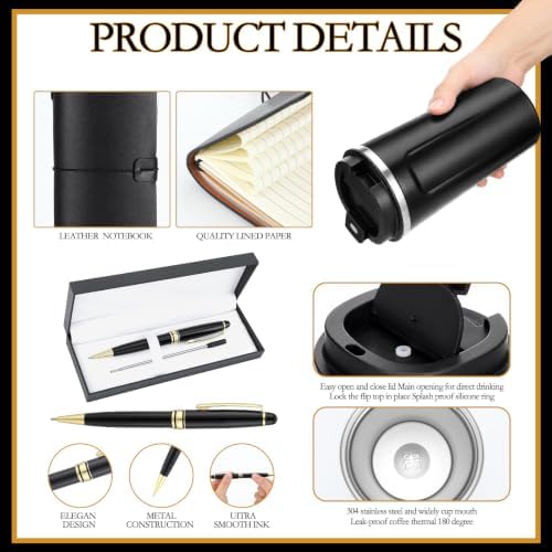 7 Pcs Gift Set for Men 17oz Tumbler Notebook Bag Pen,Black - Image 3