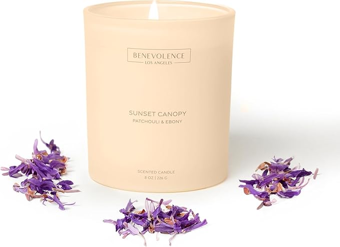 Patchouli & Ebony – Benevolence LA Scented Candle | 8oz, 45-Hour Burn | Natural Soy Wax, Cotton Wick | Warm & Grounding Home Fragrance | Malibu Sands Collection – Gift for Women & Men