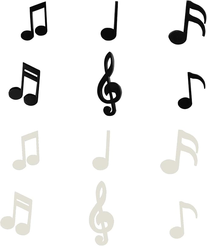 Creative Musical Note Refrigerator Magnets Set of 12 Message Magnet for Whiteboard, Dry Erase Board Decoration Refrigerator (6*White+6*Black)