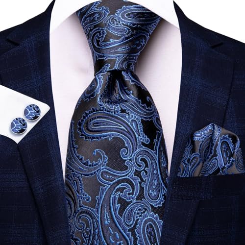 Hi-Tie Lot 5 Pcs Gift Box Mens Tie Set Necktie with Pocket Square Cufflinks Silk Neck Tie Collection - Image 5