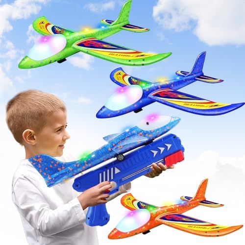 Wesfuner 3 Pack Foam Airplane Launcher Toys, 2 Flight Mode Glider Plane,Kids Flying Toy,3 4 5 6 7 8 9 10 11 12 Year Old Boys Girls Gifts,Outdoor Sport Party Favor by WESFUNER