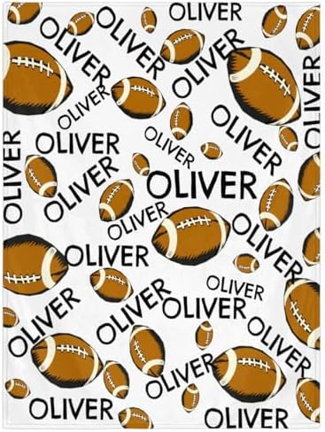 Personalized Baby Blankets for Girls Boys, Custom Baby Blanket with Name Swaddle Toddler Fleece Blanket Personalized Gift Football Black Text by RIRIX