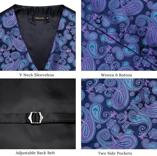DiBanGu Mens Vest and Tie Set Formal Paisley Waistcoat and Necktie Pocket Square Cufflinks Silk Suit Vest for Tuxedo Wedding - Image 4