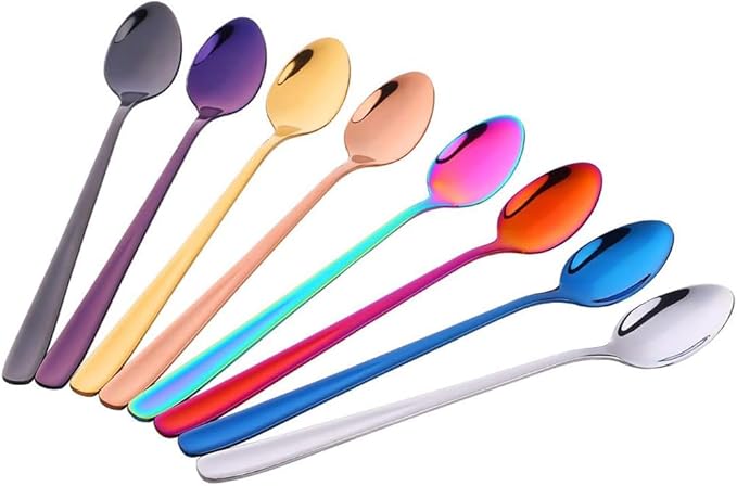 8 Pieces 8 Inch 18/10 Iced Tea Spoons,Long Handle Mixing Spoon (multicolor)