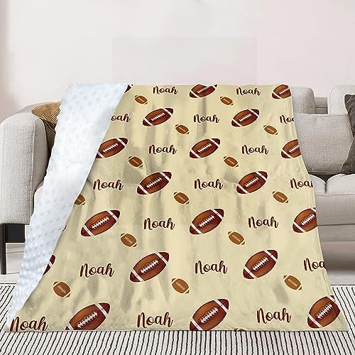 Custom Football Blanket - Personalized Name with Football Patterns - Soft Plush Flannel Blanket with Double Layer Dotted Backing for Baby Toddler Kids Teen Boys Girls Gifts Yellow - Image 4
