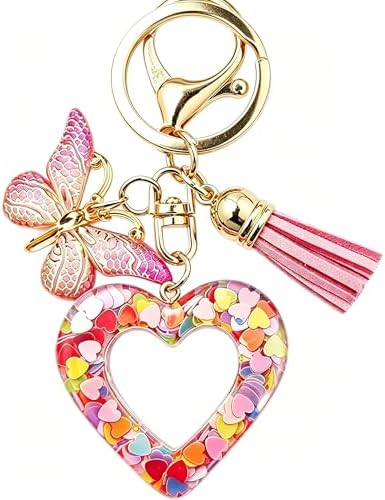 Initial Letter Keychain Cute Keychain Butterfly Sequins Alphabet Resin Name Tassel Keychain for Women's Gift by BuyNow
