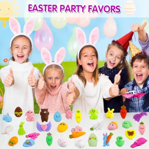 Easter Egg Fillers - 30 Pack Kawaii Mochi Squishy Toys for Easter Basket Stuffers, Mini Cute Squishies Squeeze Toy Easter Party Favors, Easter Gifts for Kids Classroom Prizes School Rewards - Image 4