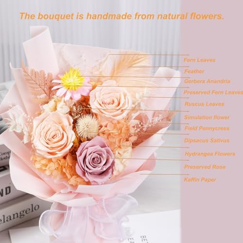 Lovenfold Preserved Flowers Bouquets for Delivery, Champagne Rose Bouquets that Last 1-3 Years, Birthday Gifts for Women Mom Grandma Wife Friends - Image 4