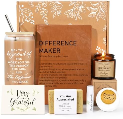 iAOVUEBY Employee Appreciation Gifts for Coworkers, Difference Maker Gift with Journal, Thank You Gift for Women, Teacher, Nurse, Secretary, Mentor, Leader, Counselor, Assistant Principal by iAOVUEBY