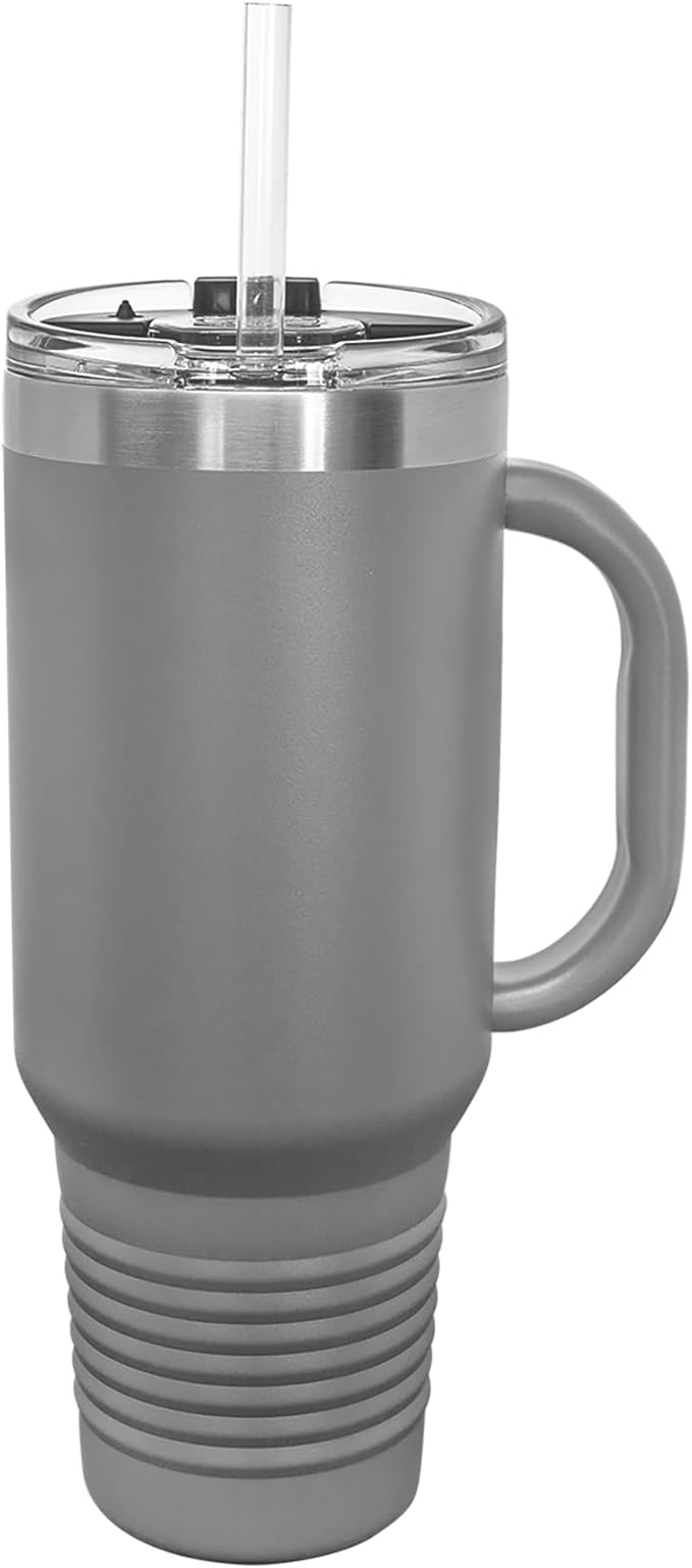 40oz Vacuum Insulated Travel Mug with Handle, Bronco Rider, Personalized Engraving Included (Gray)