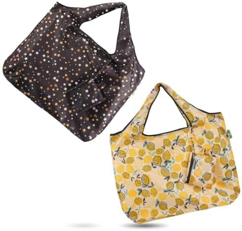 ECO CHIC Foldable Reusable Large Recycled Grocery Bags Lightweight Shopping Tote Bags with Storage Pouch - Collection of 2 bags