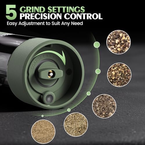Salt and Pepper Grinder Set Mom Gifts, Electric Automatic Green Salt Pepper Shakers Home Kitchen Gadgets for New Home, Adjustable Coarseness Pepper Grinder Kitchen Appliances - Image 2