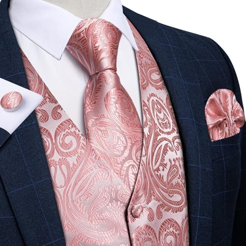 DiBanGu Mens Vest and Tie Set Formal Paisley Waistcoat and Necktie Pocket Square Cufflinks Silk Suit Vest for Tuxedo Wedding - Image 3