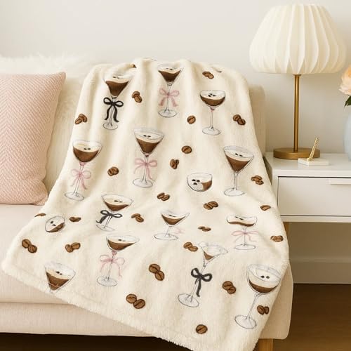 Wxiben Martini Bow Blanket Gifts - Tini Bit Older Birthday Flannel Blanket Brown Martini Cocktail Party Decorations for Women Bachelorette Tini Bar Party Bridal Shower Favors 60 x 50 Inches - Image 3