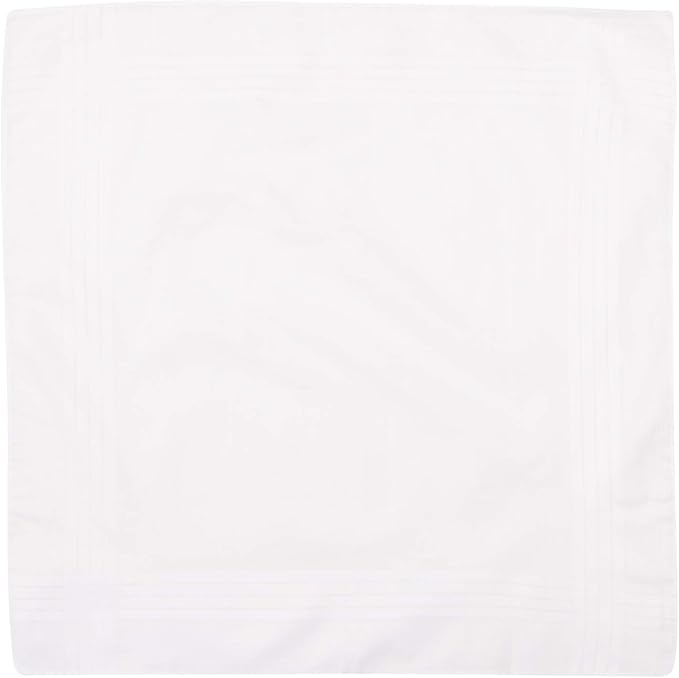 Perry Ellis 12 Pack Handkerchief (Permanent Press White with Satin Cord, 16" x 16")