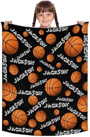 Personalized Baby Blankets for Girls Boys, Custom Baby Blanket with Name Swaddle Toddler Fleece Blanket Personalized Gift Black Basketball Text - Image 2