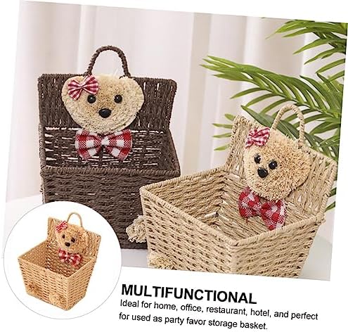 Cartoon Bear Hanging Basket Willow Wicker Organizer for Office Hotel - Image 3