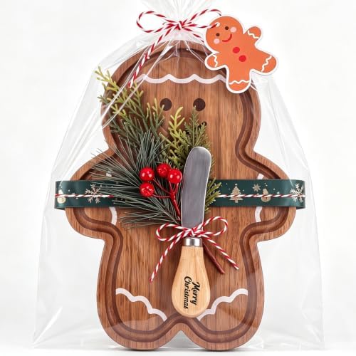 7 Pcs Christmas Cutting Board Gift Set with Cheese Knife,Gingerbread Man by Remerry