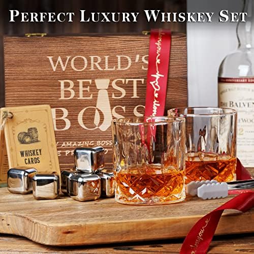 Oaksea Boss Day Gifts for Men Him Christmas, Anniversary Unique Gifts for Him, Birthday Retirement Gift for Boss Men, Stainless Steel Engraved Whiskey Stones Glasses Cool Burbon Scotch Set Gift - Image 2