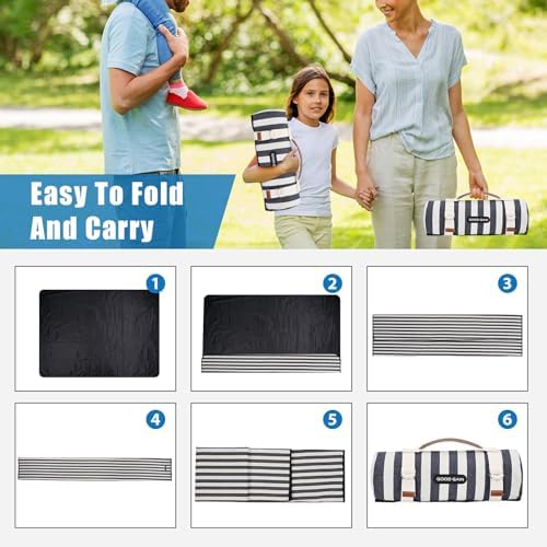 Picnic Blankets Outdoor Extra Large - Waterproof Picnic Blanket with Carry Strap | Machine Washable Picnic Mat with Sandproof Backing for Park,Grass,Hiking,Travel,Concerts,Indoor(Aegean Blue) - Image 6