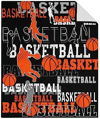 Mercuryelf Basketball Throw Blanket - Soft, Fuzzy & Warm - 50x60 Inches Flannel Blankets for Living Room, Sofa - Black Sports Throws Gift for Teens by Mercuryelf