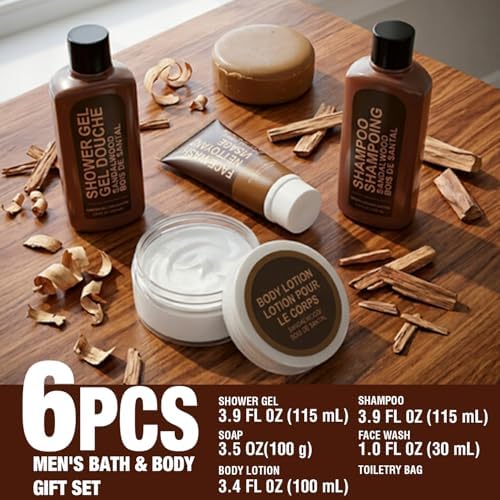 Gifts for Men, 6 Piece Sandalwood Gift Set for Men, Birthday Gifts for Him - Image 2