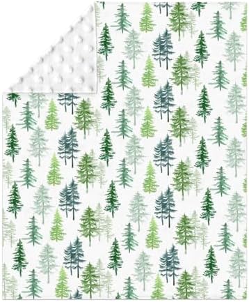 Watercolor Green Pine Trees Baby Blankets for Girl Boy Pine Forest Landscape Soft Mink Dotted Backing Double Layer Swaddle Receiving Blanket Nature Adventure Toddler Nursery Bed Blanket Crib 30x40 - Image 2