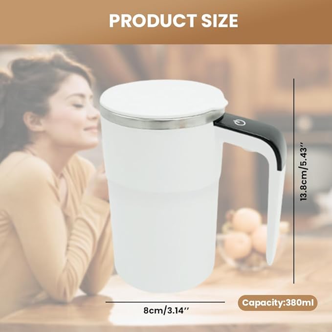 Automatic Magnetic Stirring Coffee Mug with Temperature Display, Rechargeable Stirring Mugs, Multifunctional Spin Mug Birthday Gift for Home Office Kitchen Travel Birthday Gift (White)