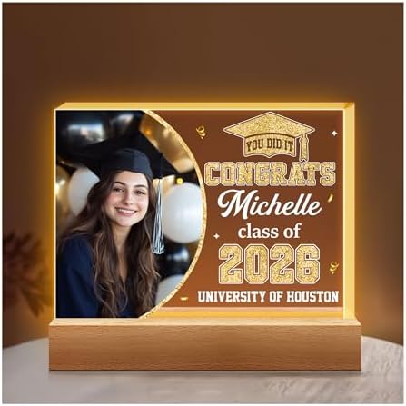 Hyturtle Personalized Graduation Night Light - Custom Night Light with Picture - Senior 2026 Graduation Gifts Her Him - Graduation Plaque Inspirational College Grad Gifts for Daughter from Mom by Hyturtle