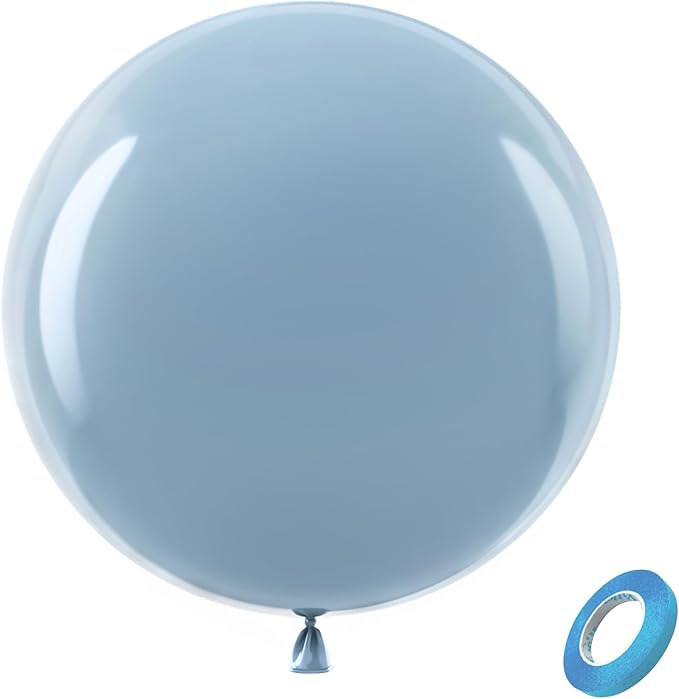 Bezente Dusty Blue Giant Balloons 36 Inch - 8 Pack Jumbo Balloons Large Round Haze Blue Latex Balloons for Birthday Bridal Shower Wedding Gender Reveal Engagement Graduation Party