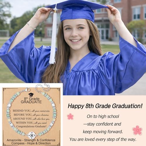 JoycuFF Graduation Gifts for Her Class of 2026 College High School 5th 8th Grade Preschool College Middle School Teen Girls Graduation Gifts The Adventure Begins Compass Bracelets for Women - Image 4