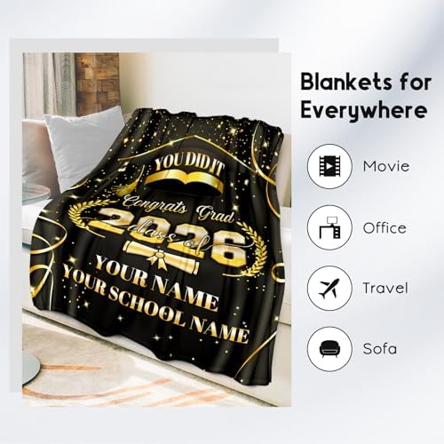 Personalized Graduation Blanket Gifts, Class of 2026 Custom Name Throw Blanket for Her Him - Soft Flannel Throw Grad Keepsake for Senior - Image 5