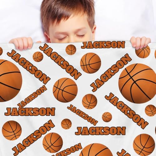Personalized Baby Blankets for Girls Boys, Custom Baby Blanket with Name Swaddle Toddler Fleece Blanket Personalized Gift White Basketball Text - Image 4