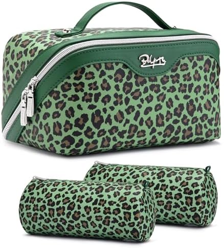 BOYATU Travel Makeup Bag Organizer: 3 Pcs Leopard Cometic Bag Set for Women by BOYATU
