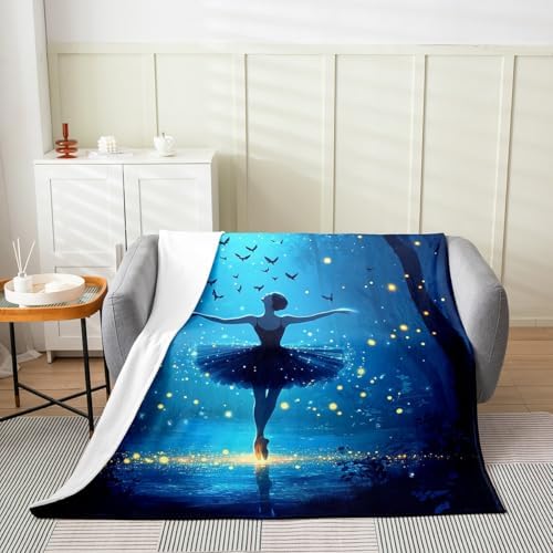 Erosebridal Ballerinas Flannel Blanket Baby 30x40 Inch Woodland Fleece Blanket Birds River Firefly Botanical Fuzzy Plush Throw Moonlight Dreamy Ballerinas Living Room Decor - Image 2
