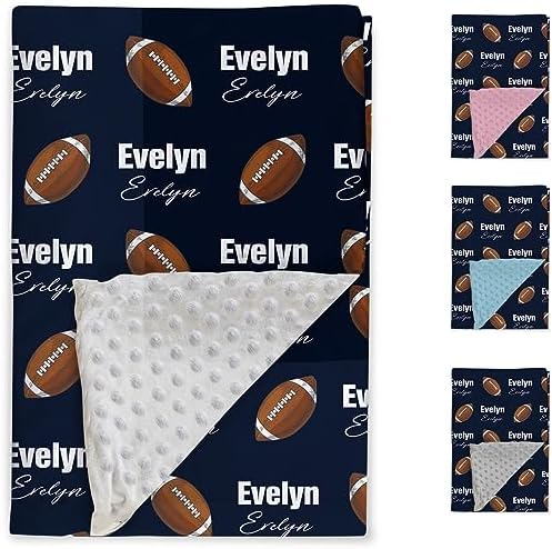 Personalized Football Blanket - Customized Name with Footballs Patterns - Soft Plush Flannel Blanket with Double Layer Dotted Backing for Baby Toddler Kids Teen Boys Girls Gifts Navy - Image 2