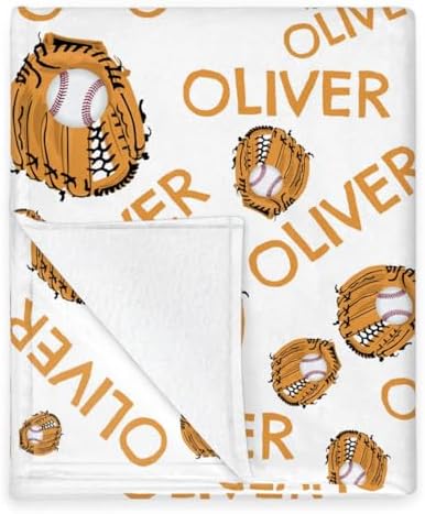 Personalized Baby Blankets for Girls Boys, Custom Baby Blanket with Name Swaddle Toddler Fleece Blanket Personalized Gift White Baseball Mitt Text - Image 5