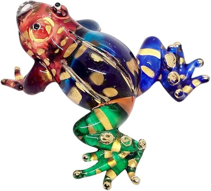 WitnyStore 1⅞" Multicolor Gold Dot Frog Artistic Blown Glass Figurine Premium Hand-Blown Statue Tabletop Decoration Unique Collectible for Adult Collectors Handcrafted Elegant Home Room Decor