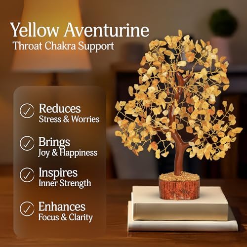 YATSKIA Yellow Aventurine Crystal Tree | Positive Energy Crystals Gem Tree | Crystals and Stones | Coffee Table Decor | Birthday Gifts for Women | 10 Inch 300 Beads - Image 3
